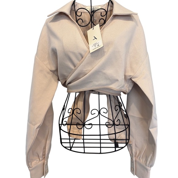 NWT ATOIR The Variable Crop Wrap Top Sand Beige Long Sleeve Blouse Sz 4